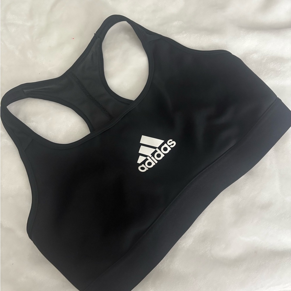 Adidas Women's Black Sports Bra with White Logo